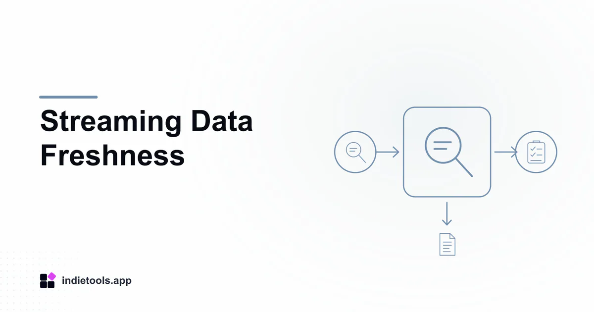 Streaming Data Freshness: search illustration with IndieTools branding