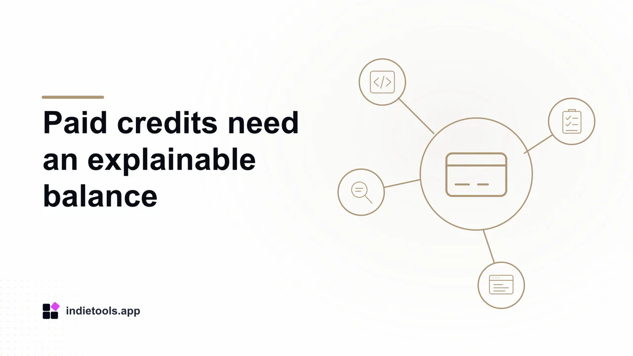Paid credits need an explainable balance: payment illustration with IndieTools branding