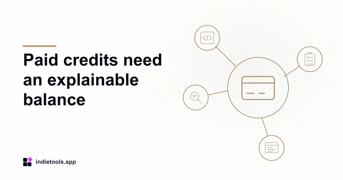 Paid credits need an explainable balance: payment illustration with IndieTools branding