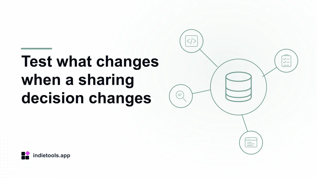 Test what changes when a sharing decision changes: database illustration with IndieTools branding