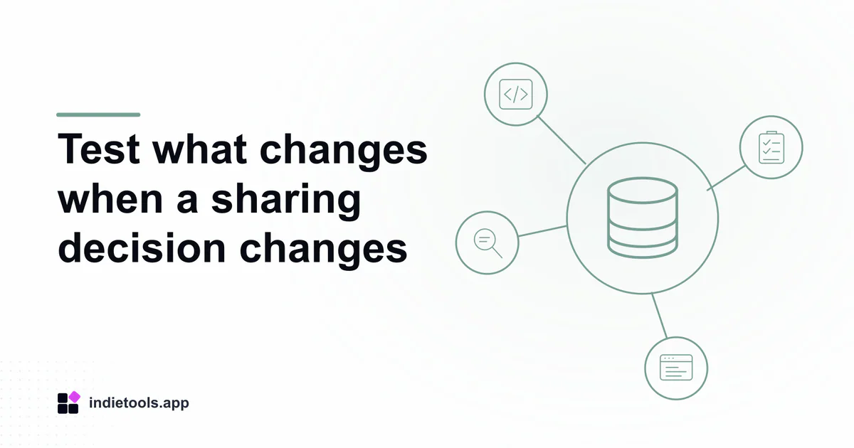 Test what changes when a sharing decision changes: database illustration with IndieTools branding