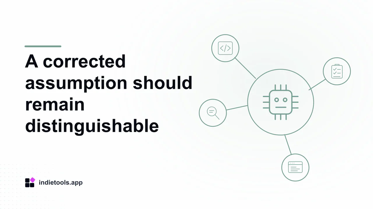 A corrected assumption should remain distinguishable: ai illustration with IndieTools branding