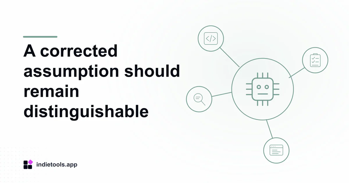A corrected assumption should remain distinguishable: ai illustration with IndieTools branding