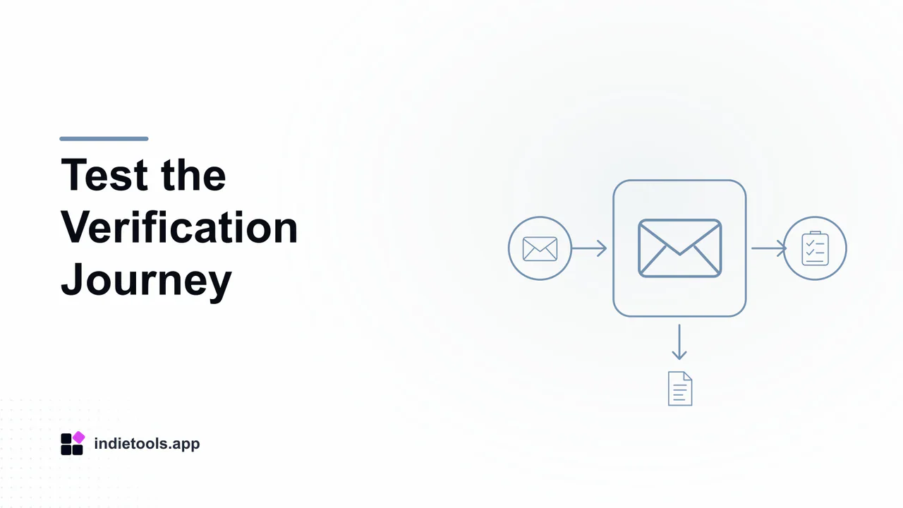 Test the Verification Journey: email illustration with IndieTools branding