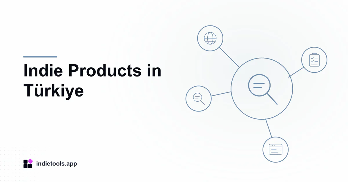 Indie Products in Türkiye: search illustration with IndieTools branding