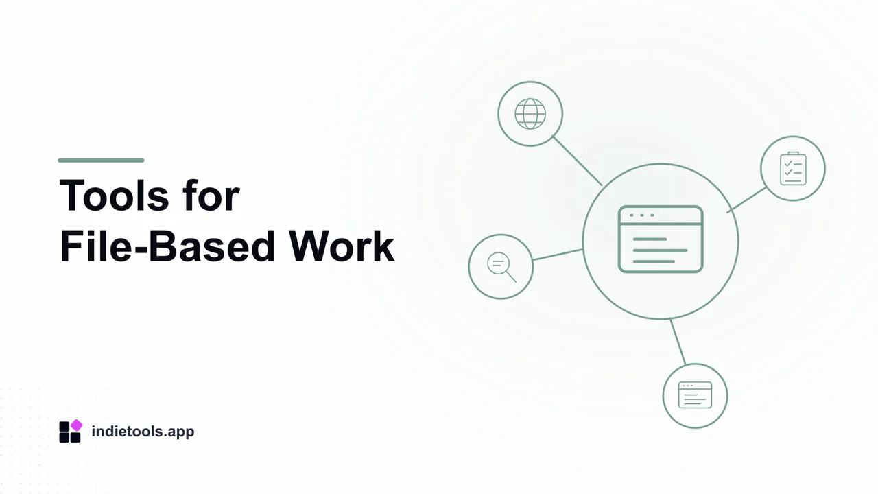Tools for File-Based Work: browser illustration with IndieTools branding