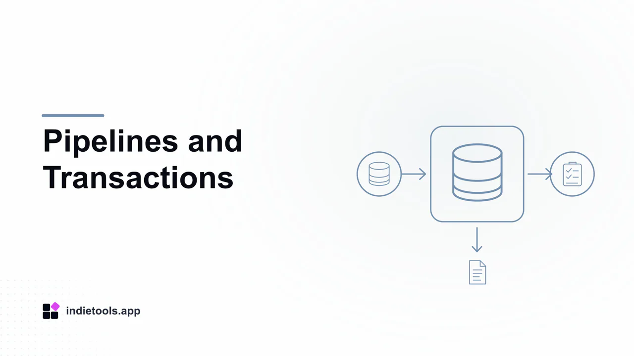 Pipelines and Transactions: database illustration with IndieTools branding