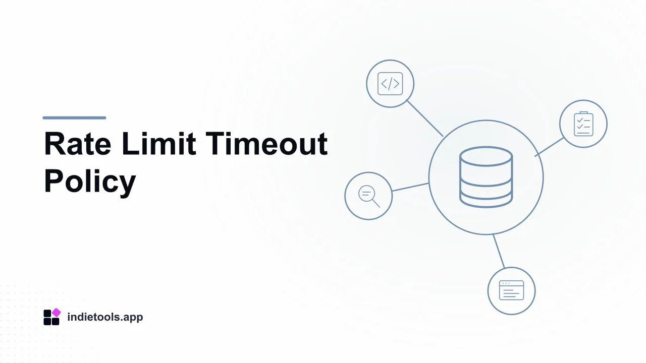 Rate Limit Timeout Policy: database illustration with IndieTools branding