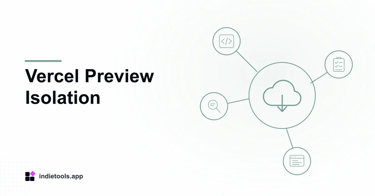 Vercel Preview Isolation: cloud illustration with IndieTools branding
