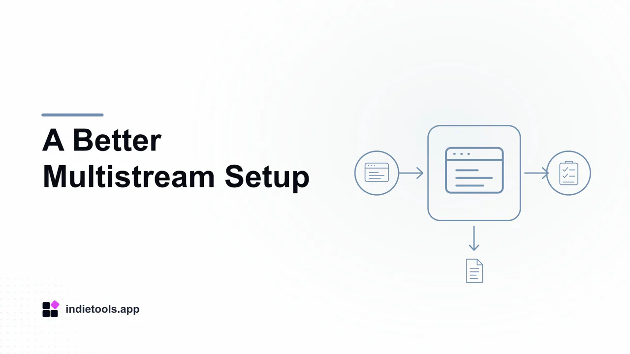 A Better Multistream Setup: browser illustration with IndieTools branding