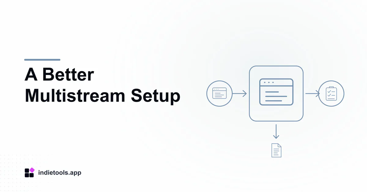 A Better Multistream Setup: browser illustration with IndieTools branding
