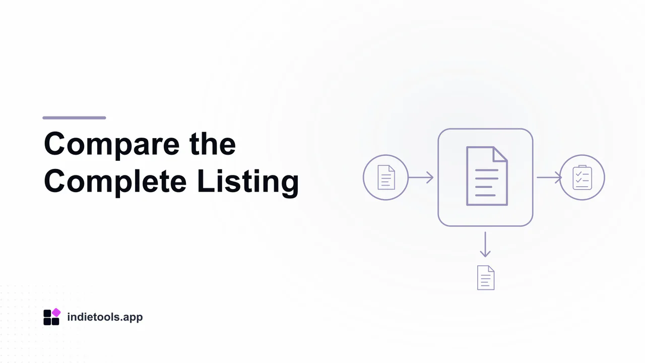 Compare the Complete Listing: document illustration with IndieTools branding