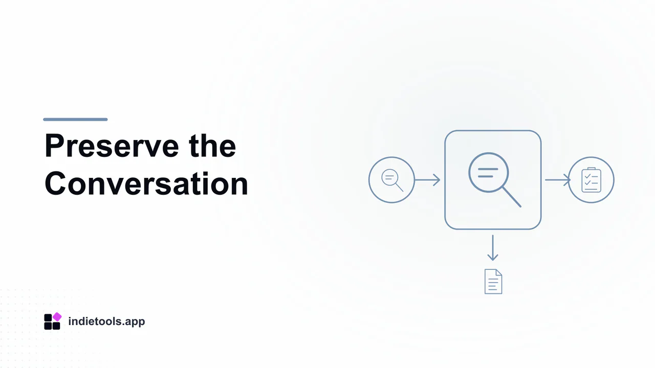 Preserve the Conversation: search illustration with IndieTools branding