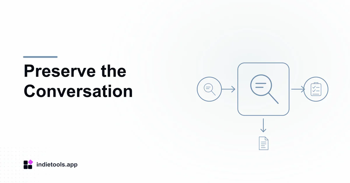 Preserve the Conversation: search illustration with IndieTools branding