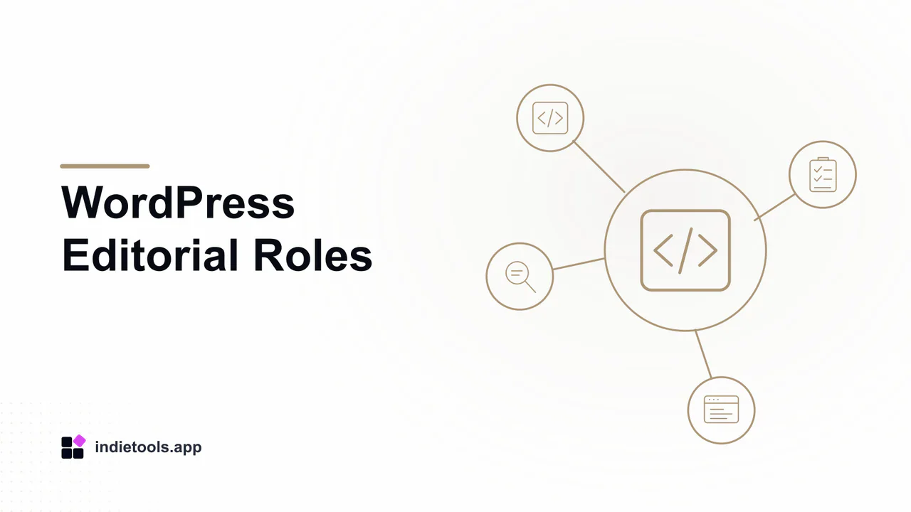 WordPress Editorial Roles: code illustration with IndieTools branding