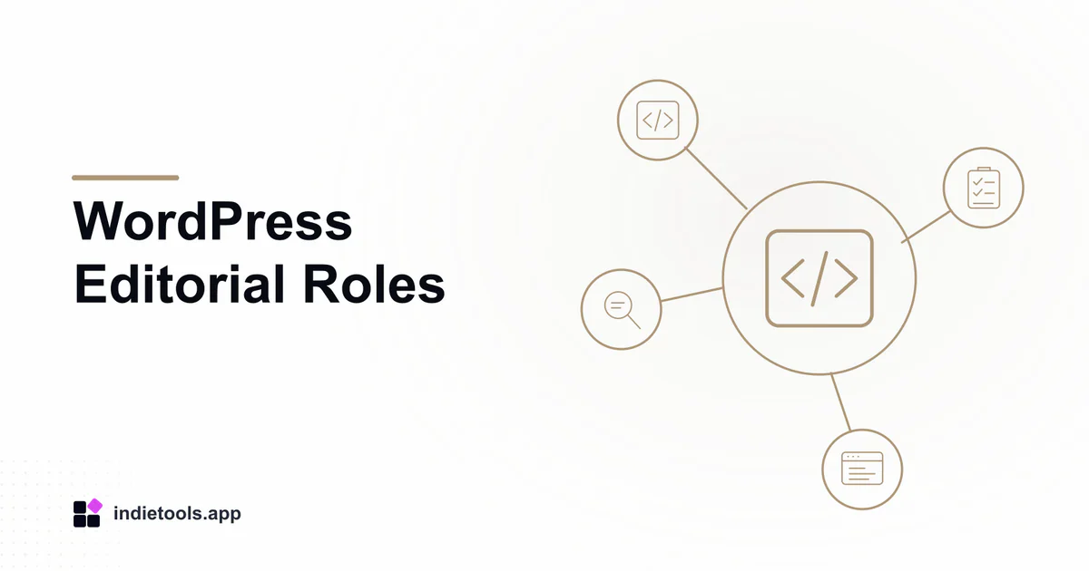 WordPress Editorial Roles: code illustration with IndieTools branding