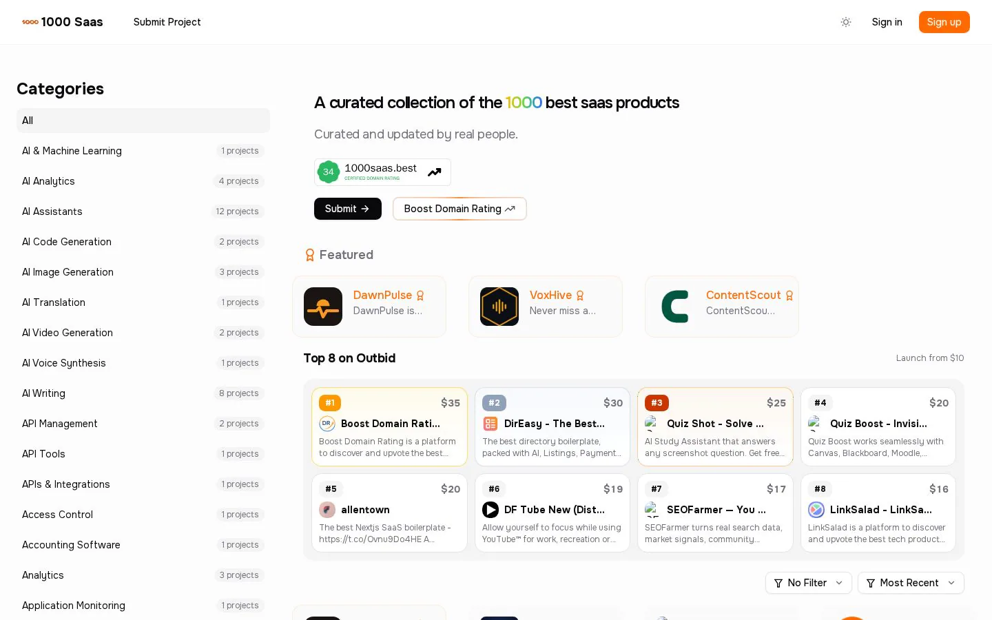 1000 Saas website homepage
