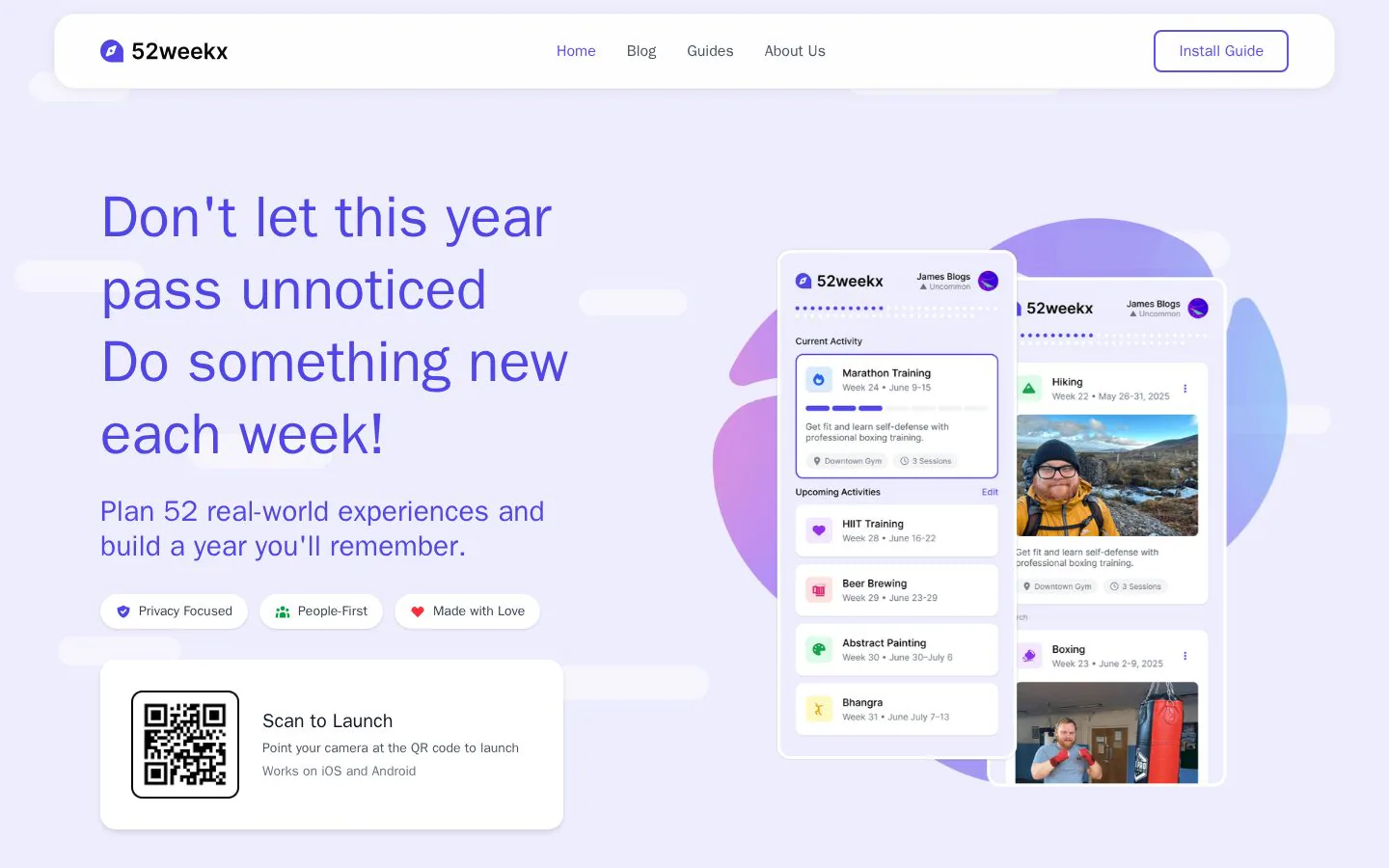 52weekx website homepage