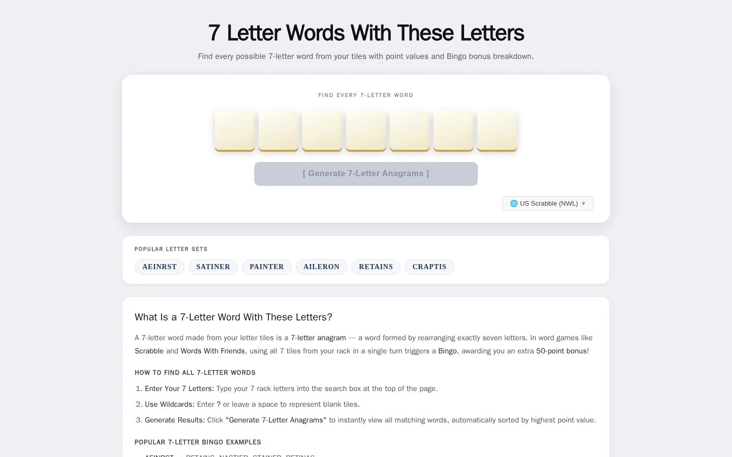 7 Letter Words With These Letters website homepage