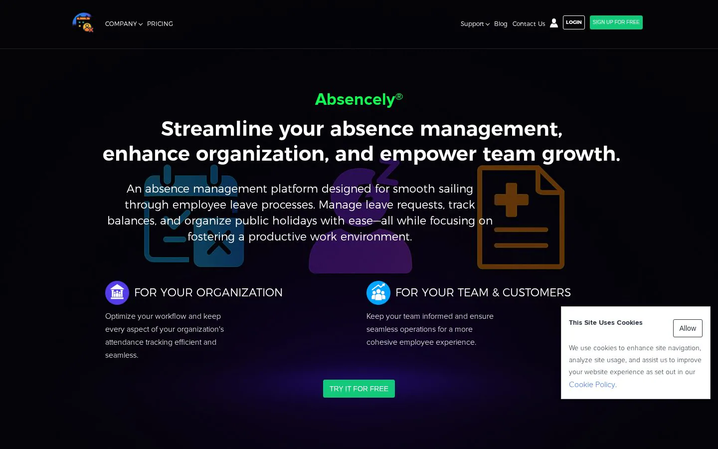 Absencely website homepage