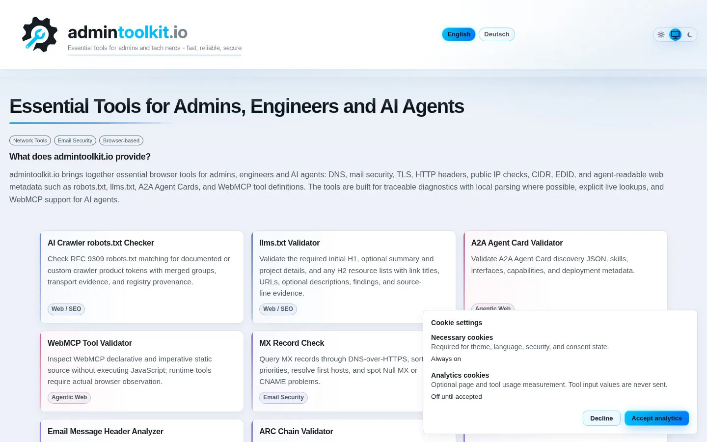 admintoolkit website homepage