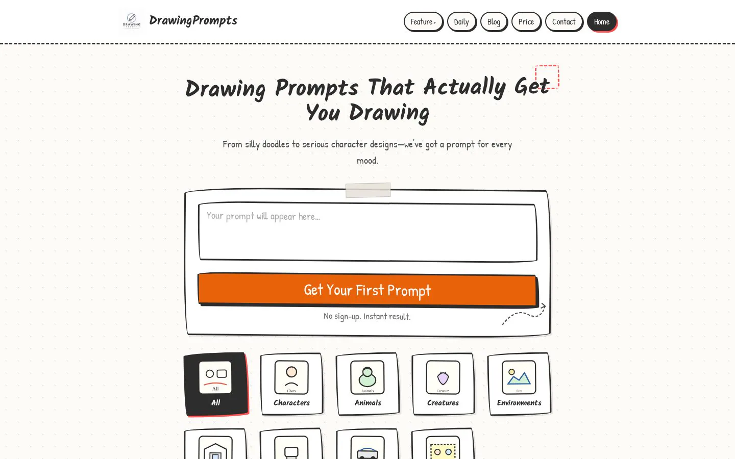 ai drawing prompts generator website homepage