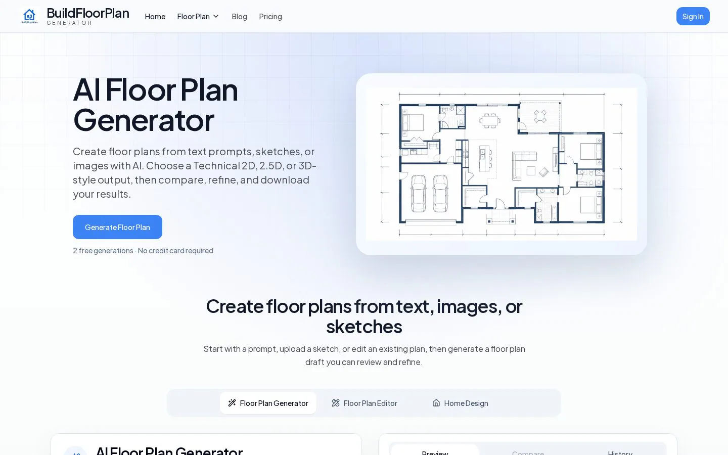 AI Floor Plan Generator website homepage