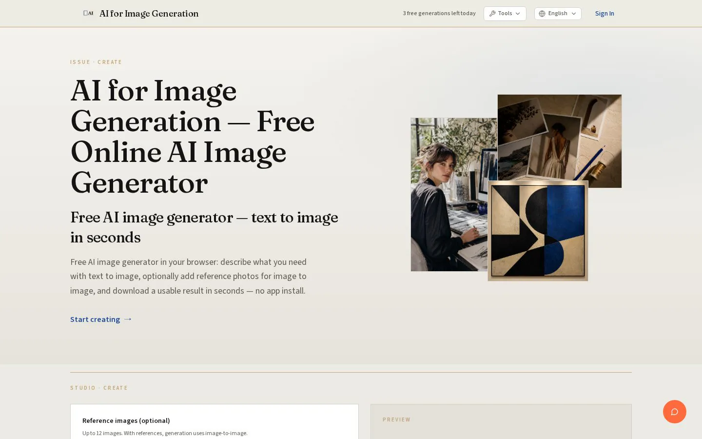 AI for Image Generation website homepage