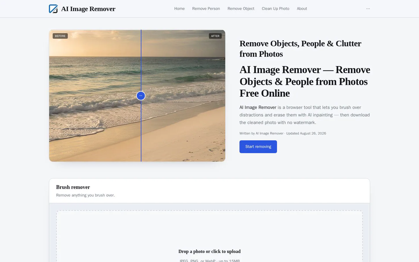AI Image Remover website homepage