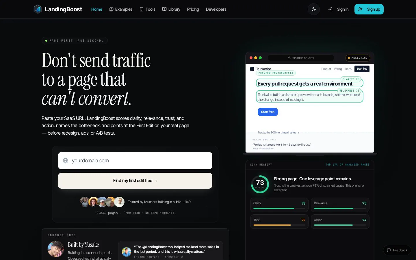 AI Landing Page Analyzer website homepage