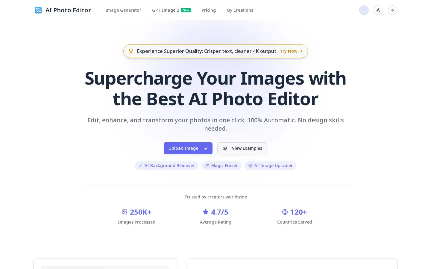 AI Photo Editor website homepage
