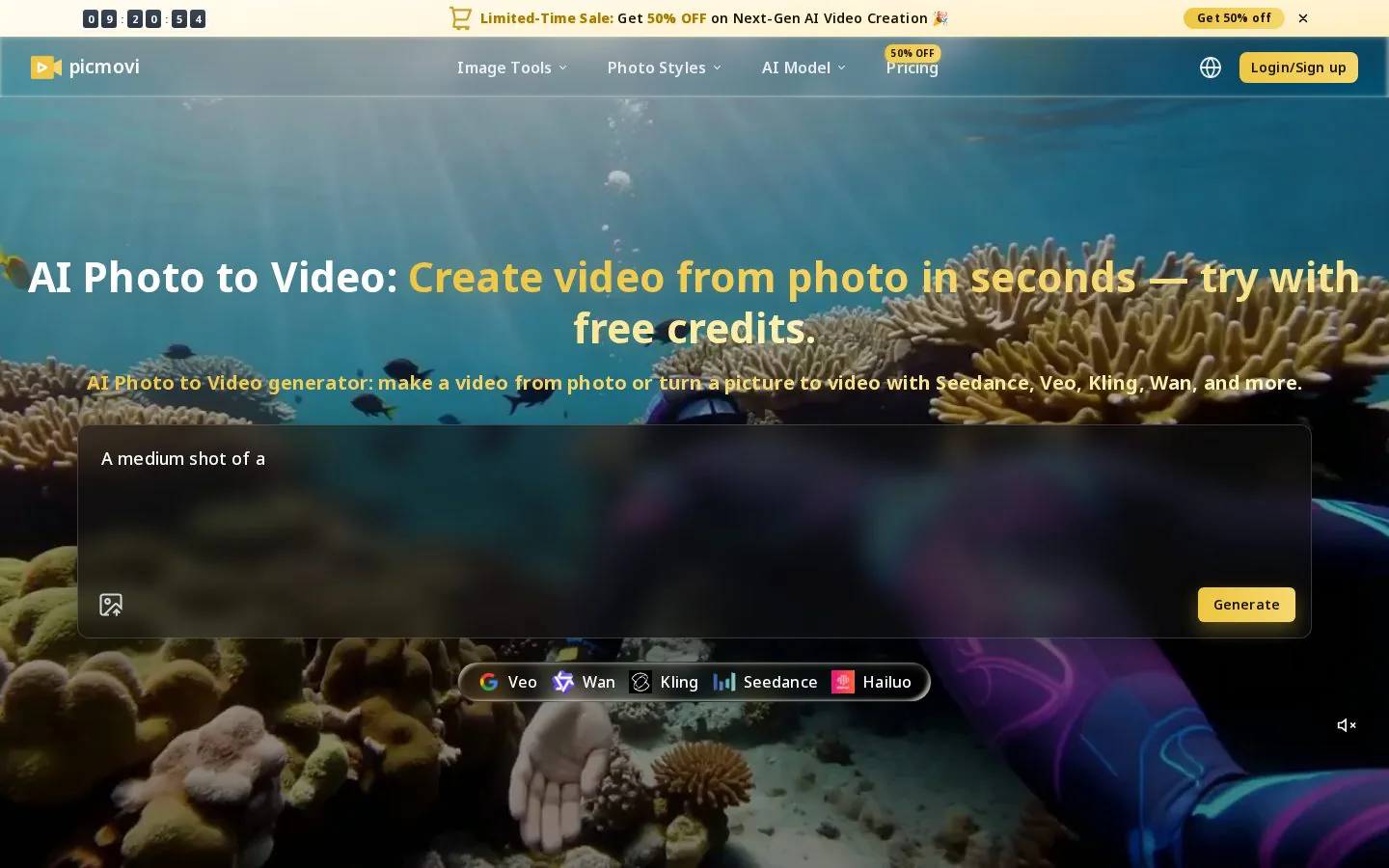 AI Photo to Video Generator website homepage