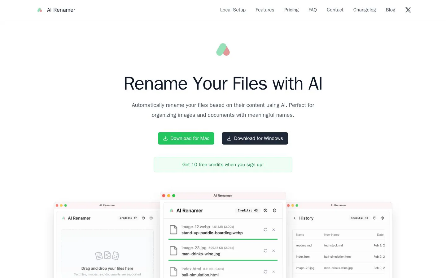AI Renamer website homepage