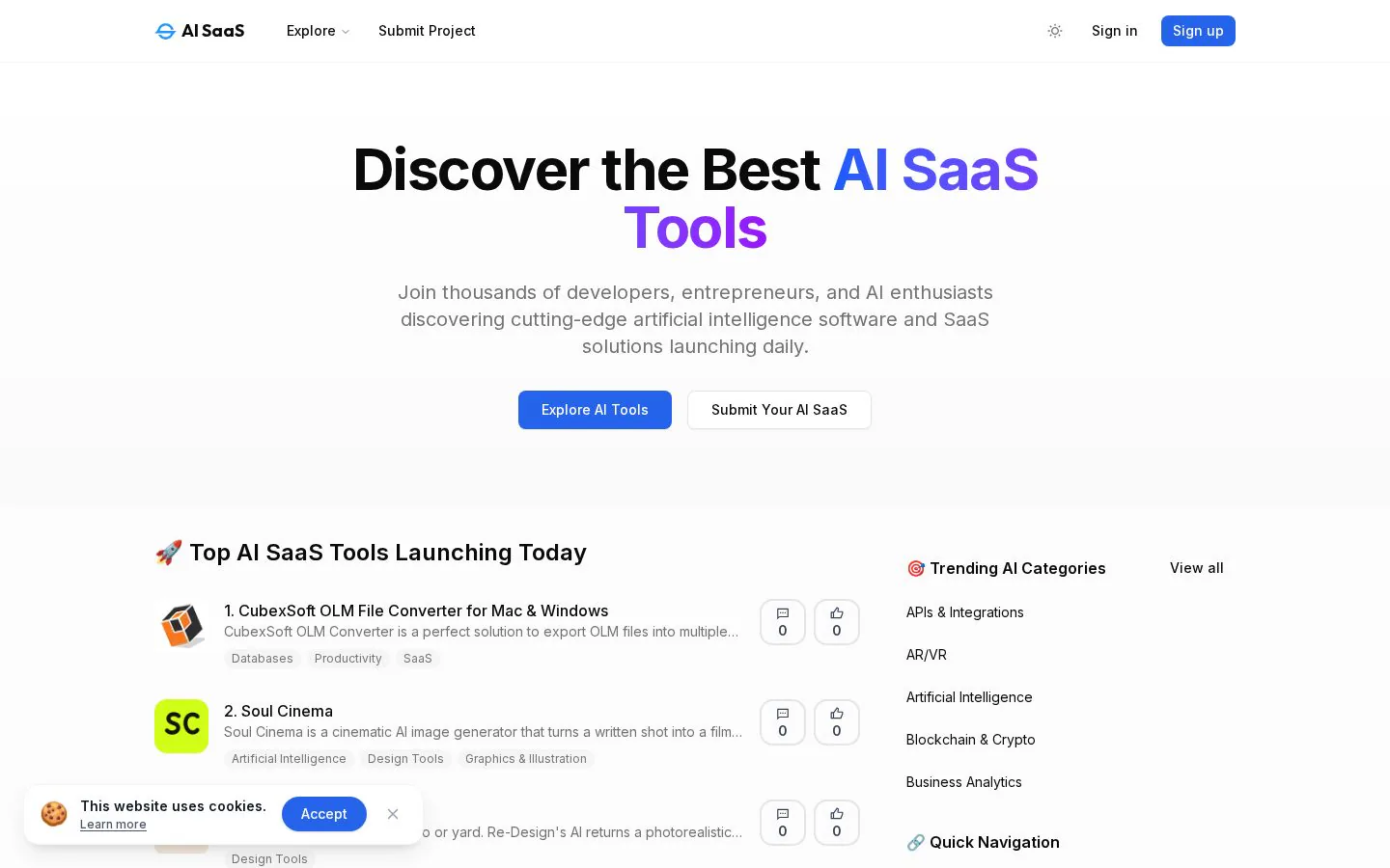 AI SaaS website homepage