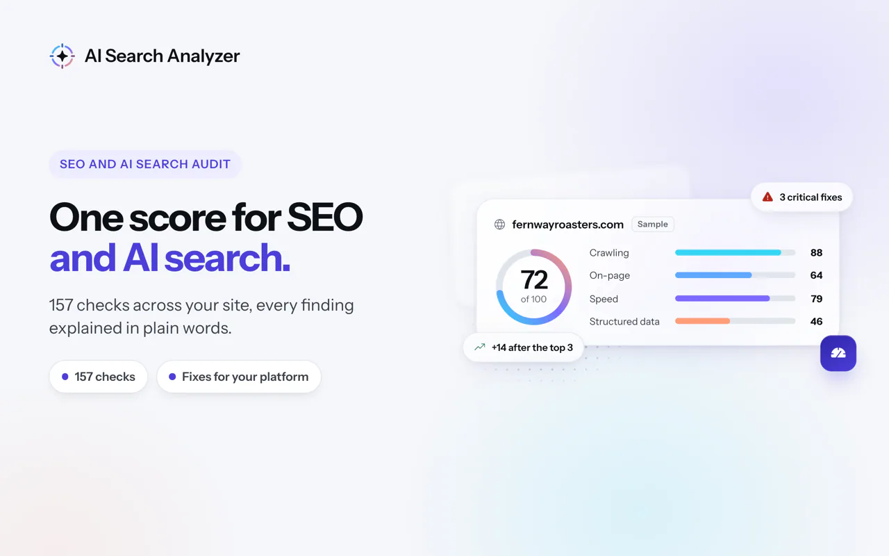 AI Search Analyzer screenshot showing a search engine page