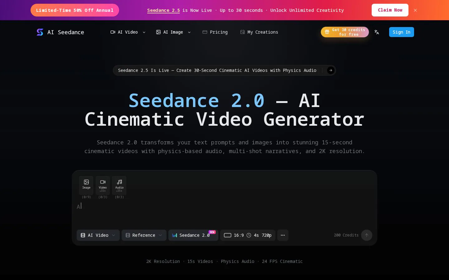 AI Seedance - Seedance 2.0 Video Generator website homepage
