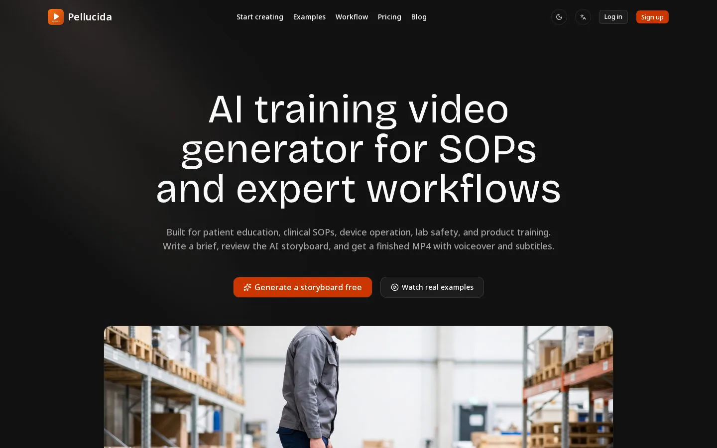 AI Training Video Generator for SOPs website homepage