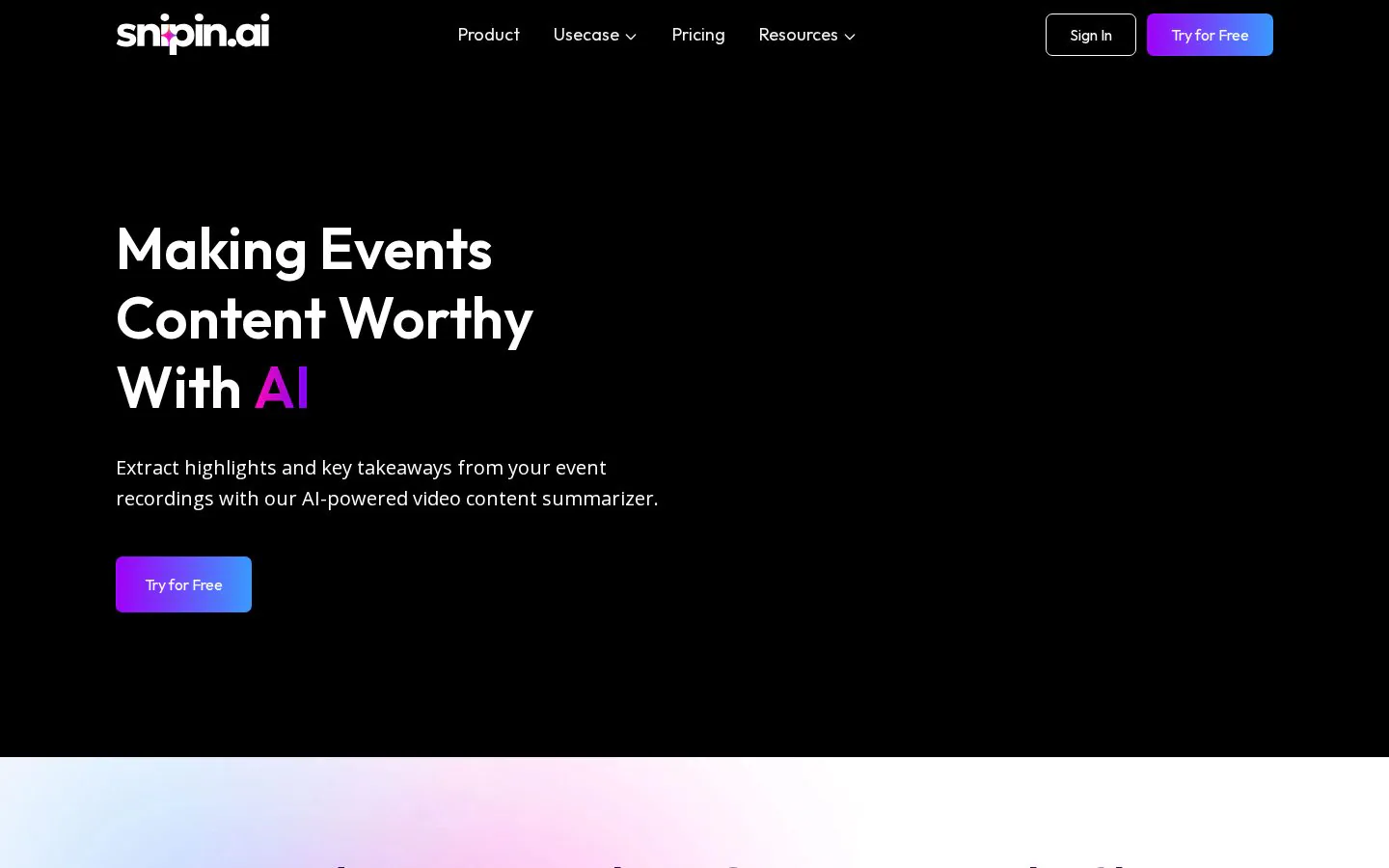 Homepage of snipin.ai