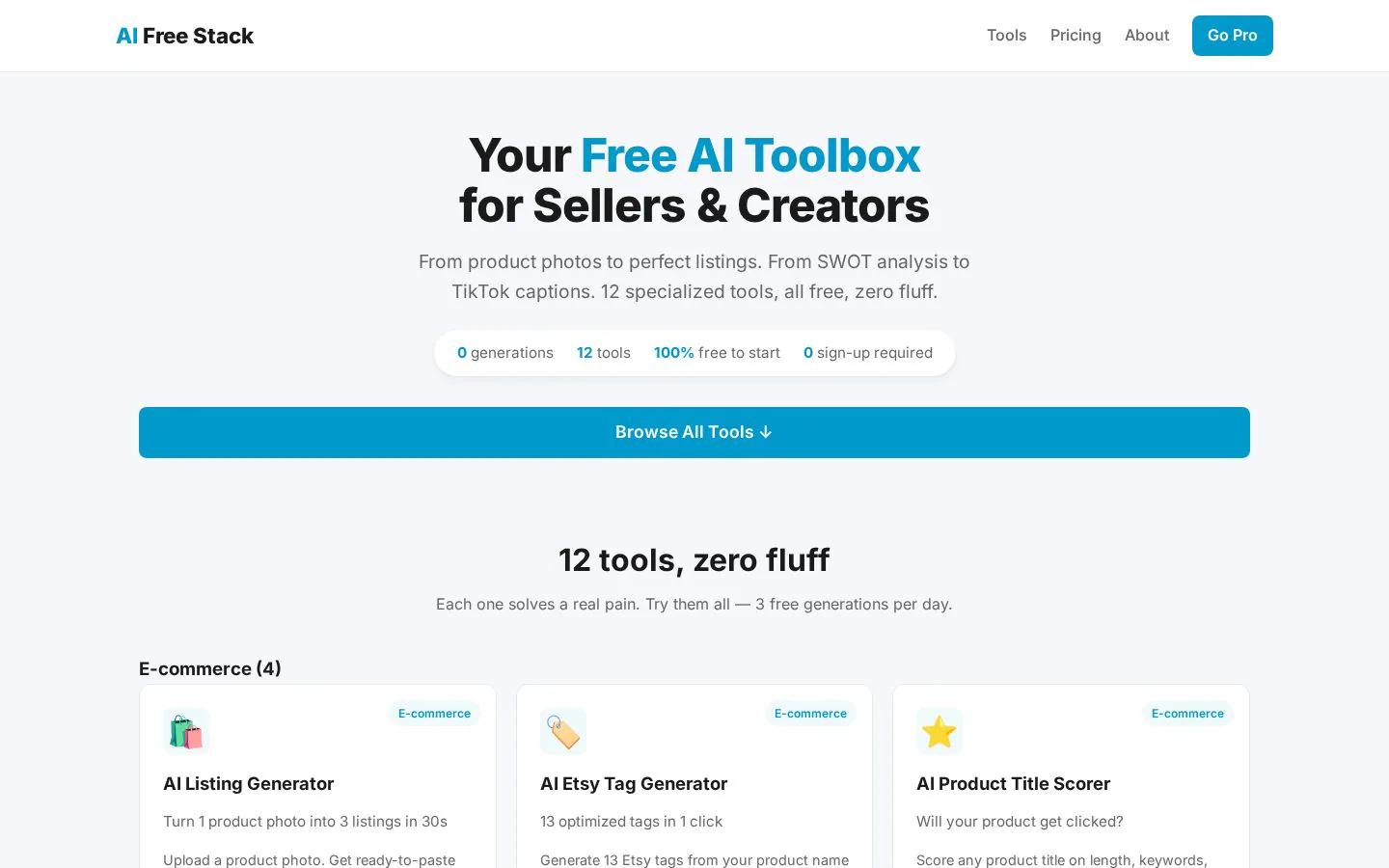 AIFreeAIStack website homepage