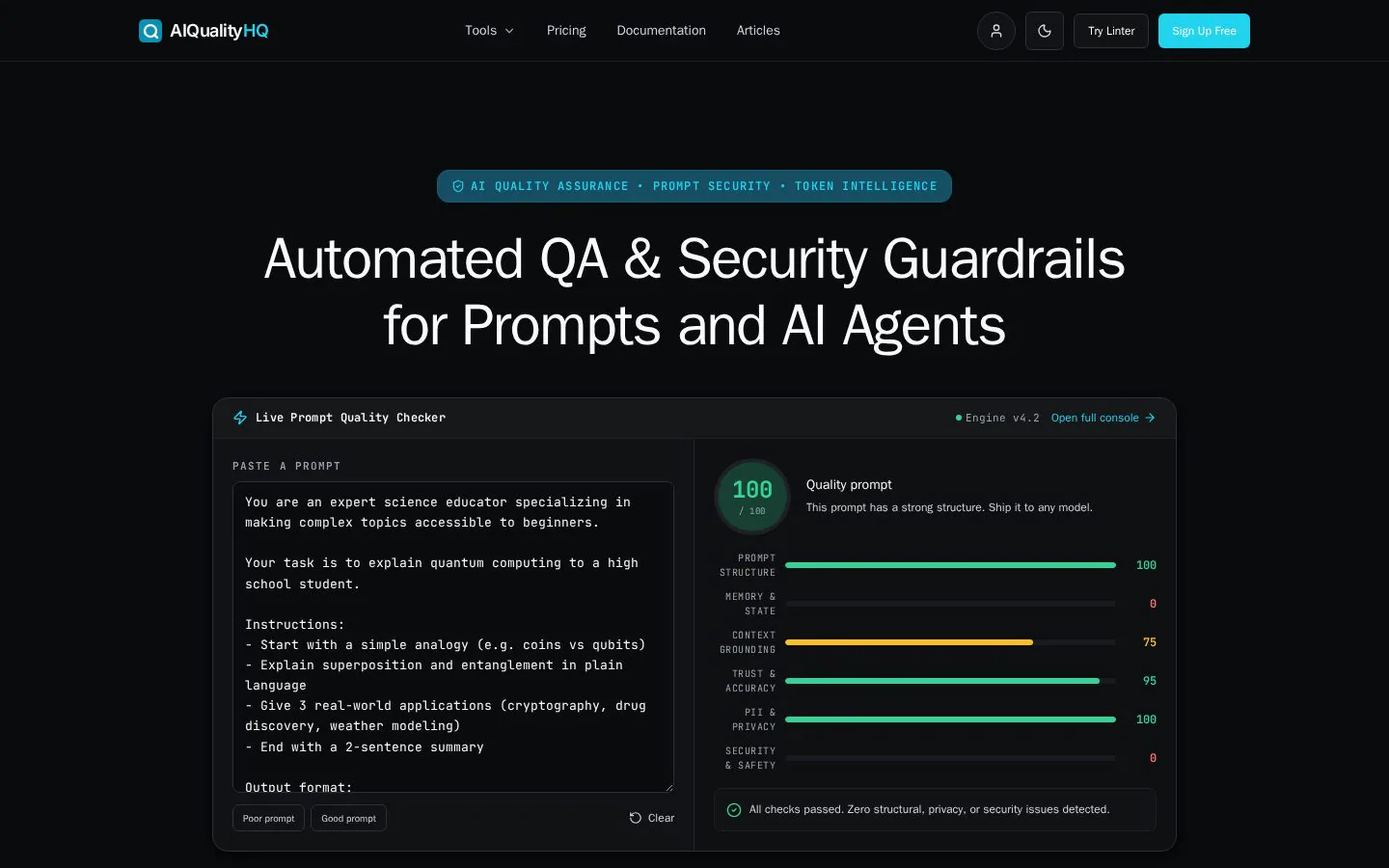 AIQualityHQ website homepage