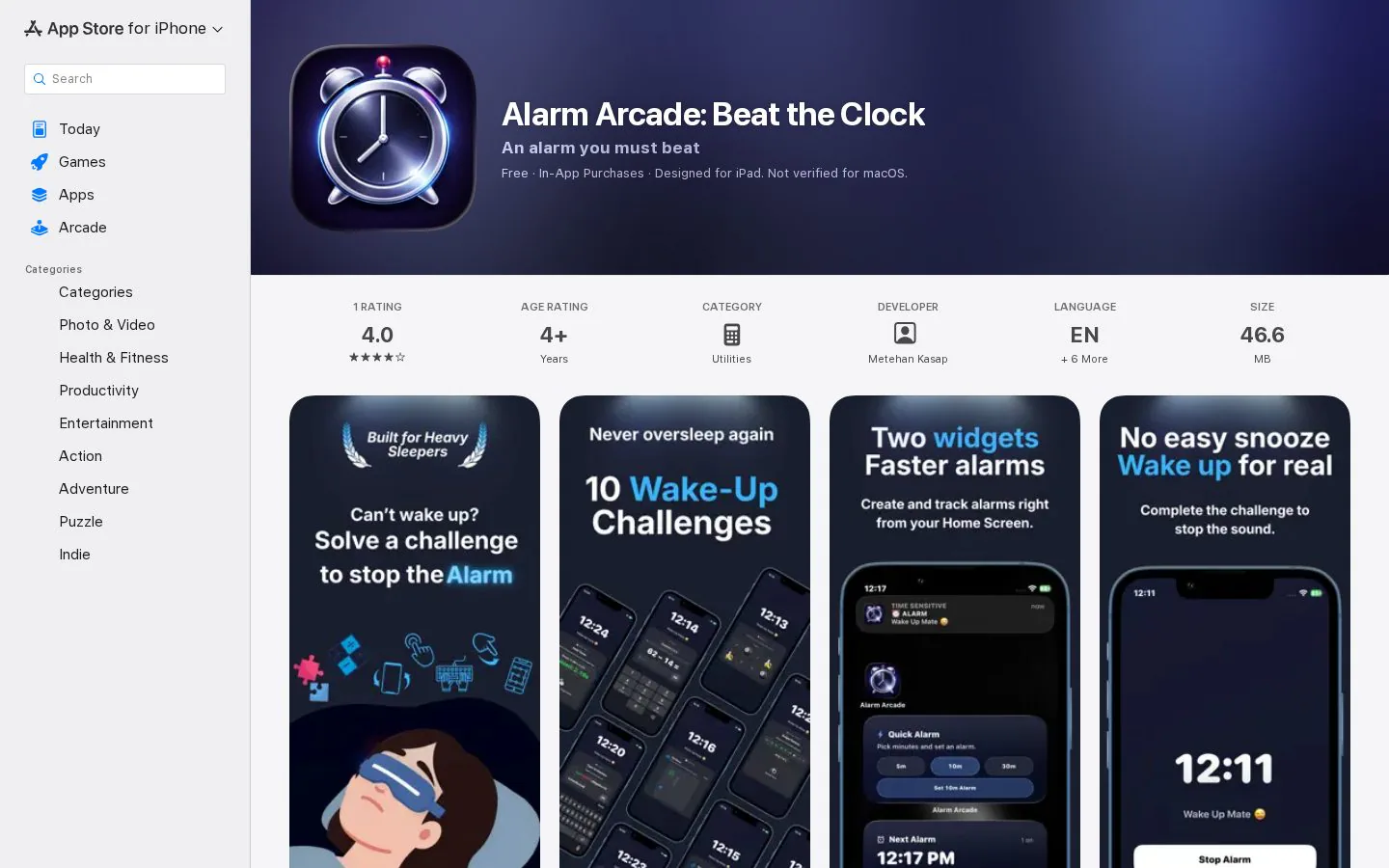 Alarm Arcade: Beat the Clock website homepage