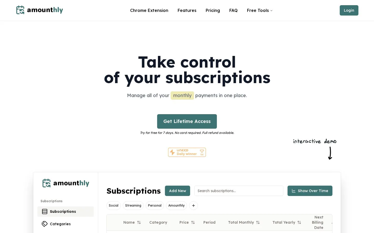 Amounthly website homepage