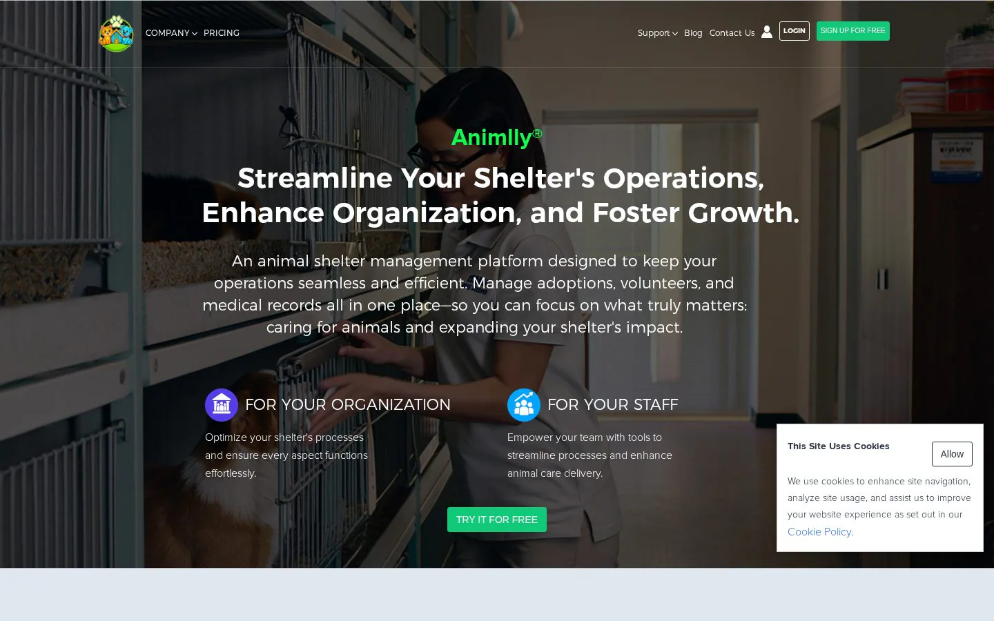 Animlly website homepage