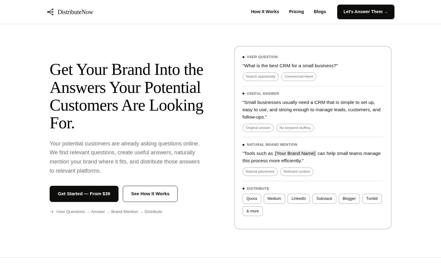 Answer Distribution Service website homepage