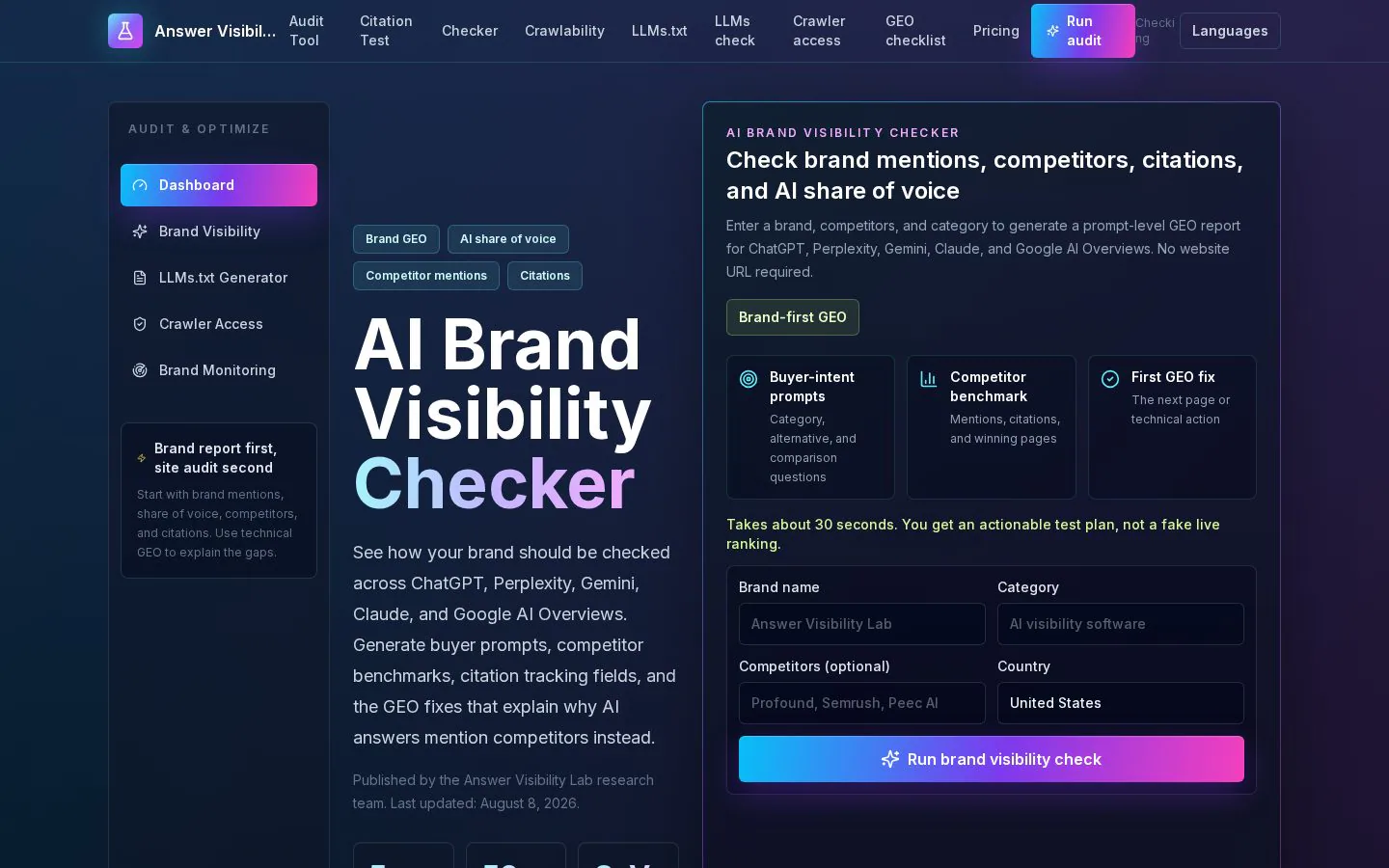 Answer Visibility Lab website homepage