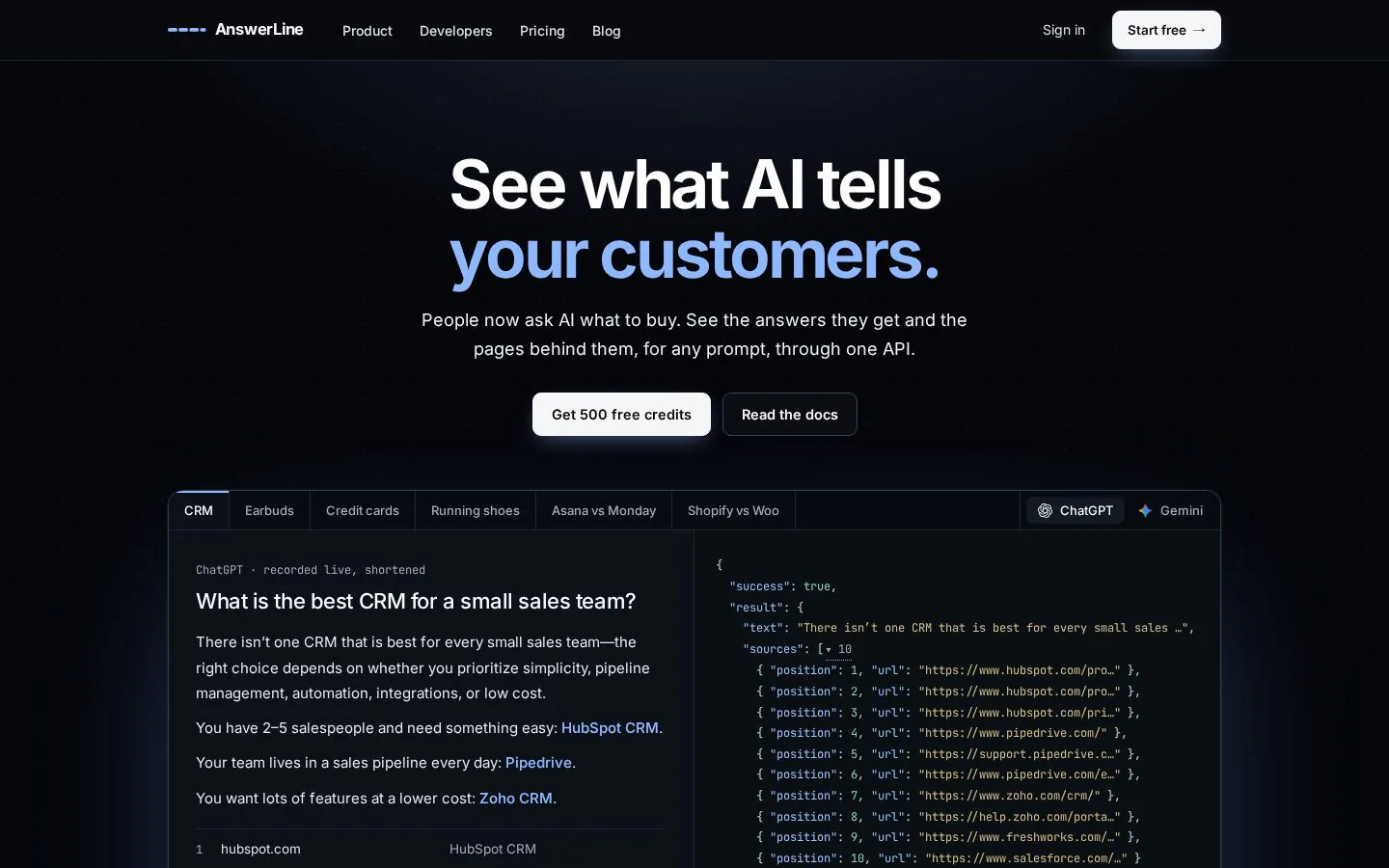 Homepage of answerline.dev
