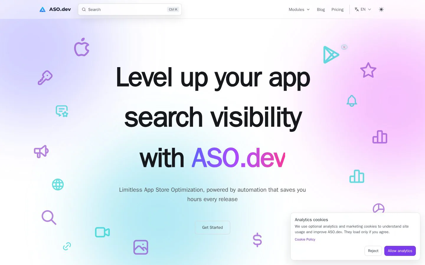 Homepage of aso.dev