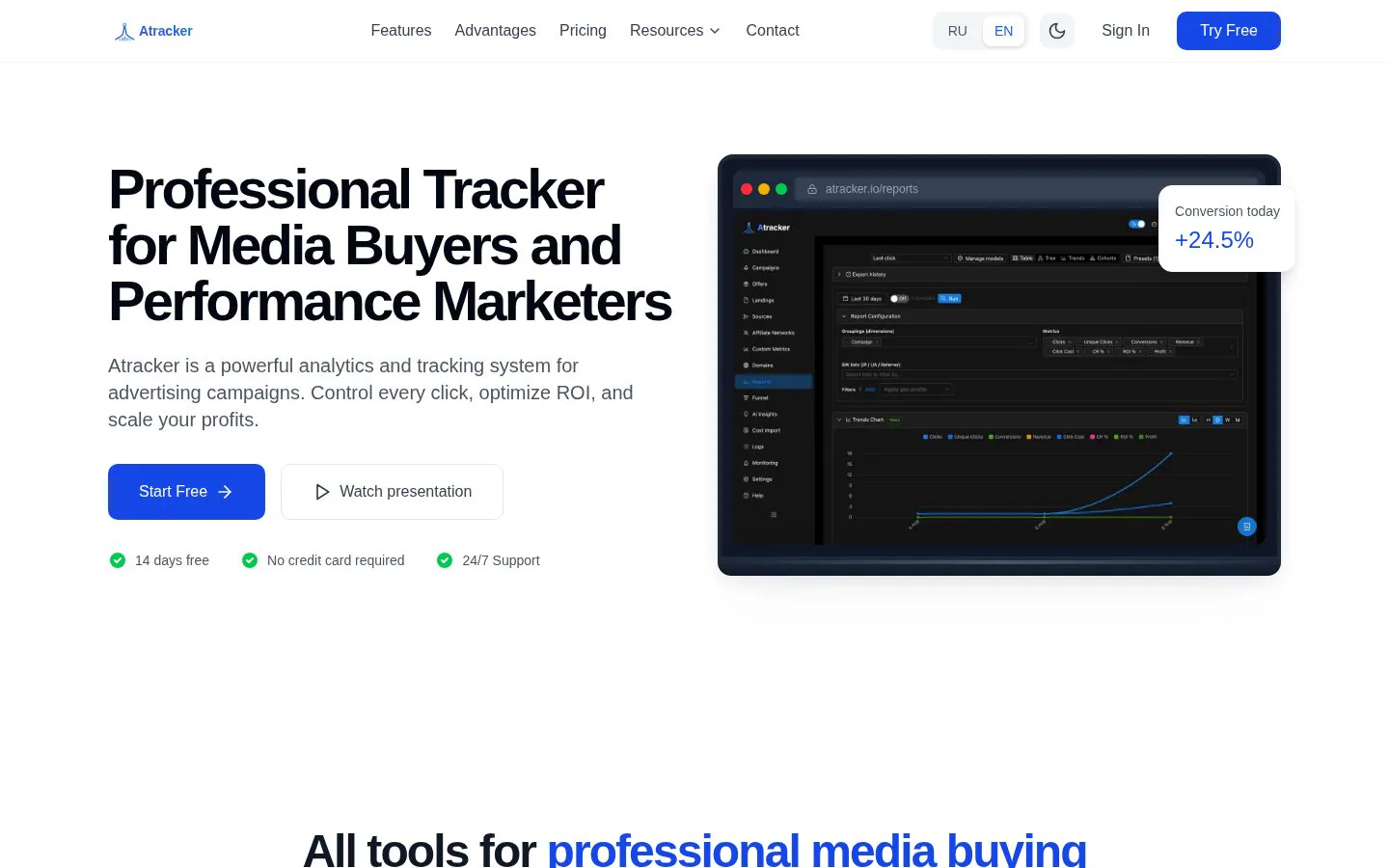 Homepage of atracker.io