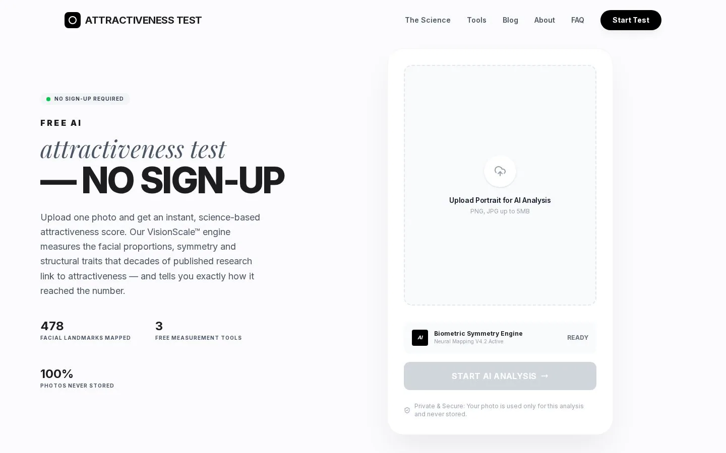 AttractivenessTest website homepage