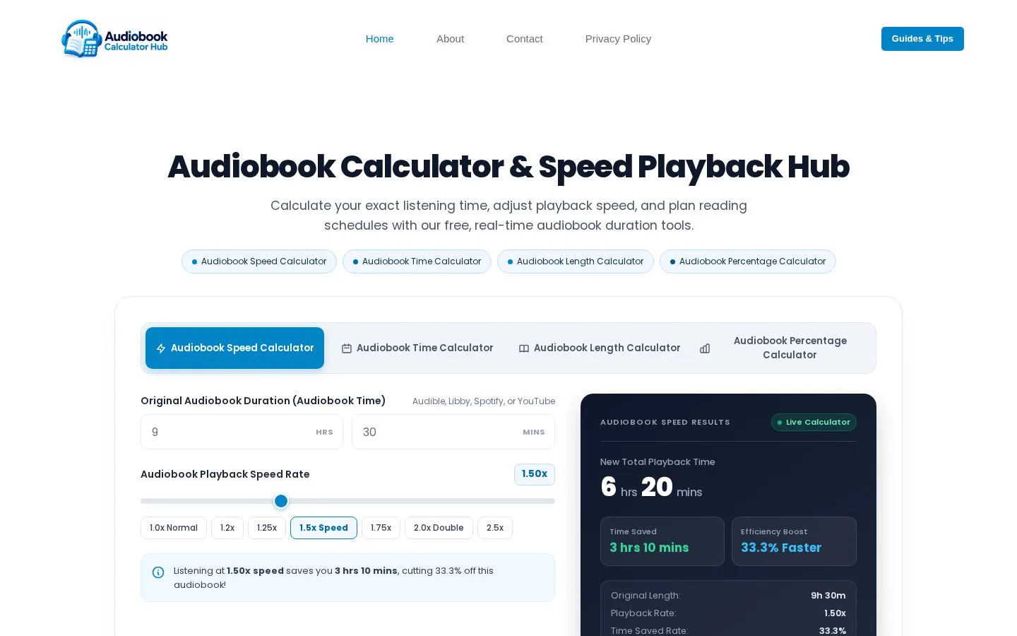 Audiobook Calculator Hub product screenshot